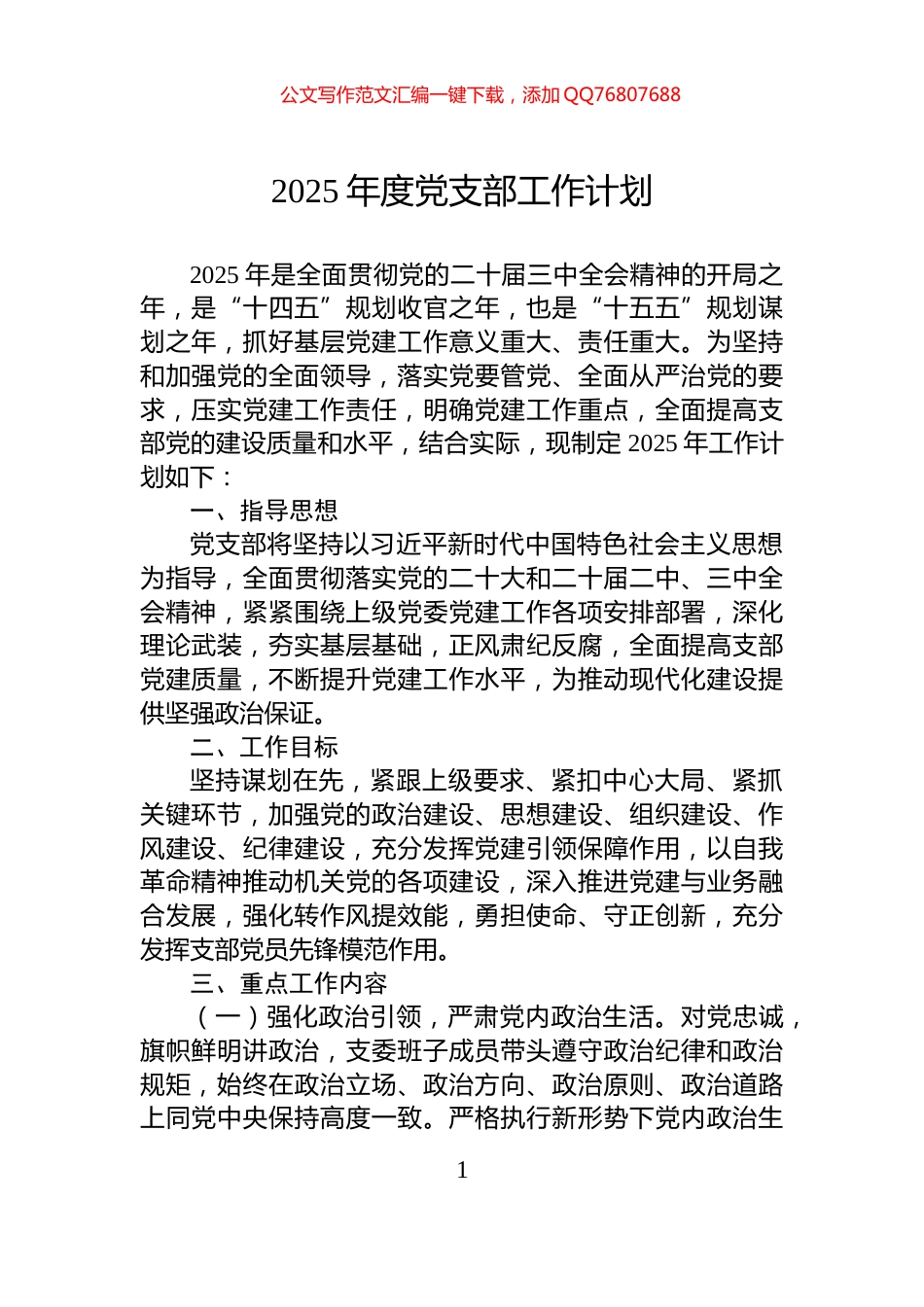 2025年度党支部工作计划_第1页