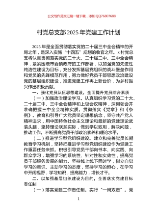 村党总支部2025年党建工作计划
