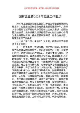 国有企业的2025年党建工作要点