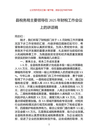 县税务局主要领导在2025年财税工作会议上的讲话稿