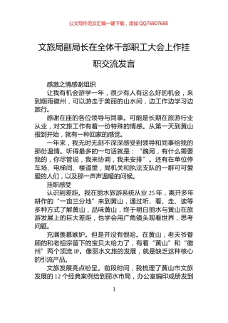 文旅局副局长在全体干部职工大会上作挂职交流发言