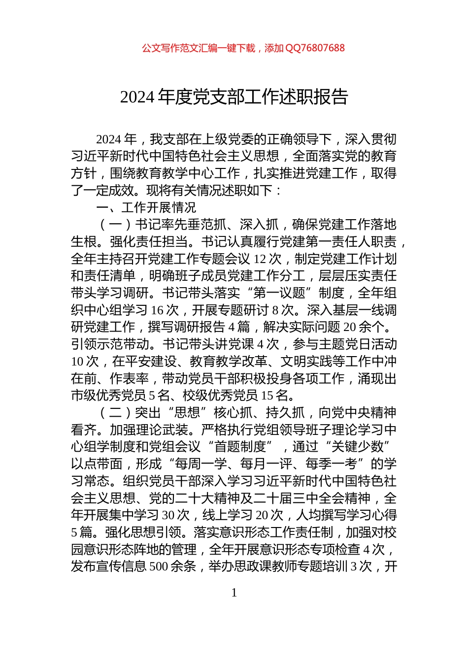 2024年度党支部工作述职报告_第1页