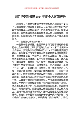 集团党委副书记2024年度个人述职报告
