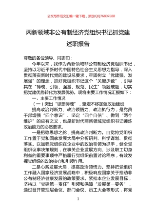 两新领域非公有制经济党组织书记抓党建述职报告