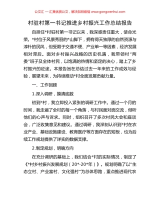 村驻村第一书记推进乡村振兴工作总结报告