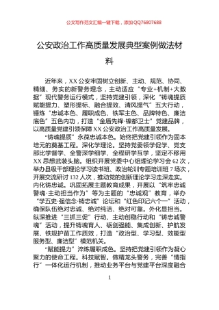 公安政治工作高质量发展典型案例做法材料