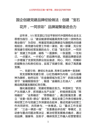 国企创建党建品牌经验做法：创建“宝石花开，一同京彩”品牌凝聚奋进合力