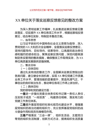 XX单位关于落实巡察反馈意见的整改方案