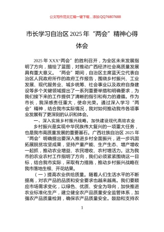市长学习自治区2025年“两会”精神心得体会