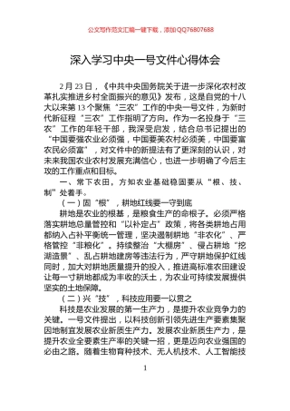 深入学习中央一号文件心得体会