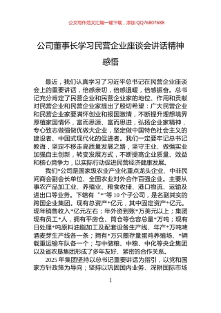 公司董事长学习民营企业座谈会讲话精神感悟