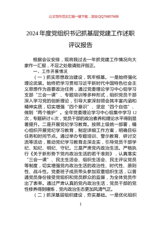 2024年度党组织书记抓基层党建工作述职评议报告