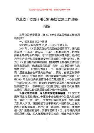 党总支（支部）书记抓基层党建工作述职报告