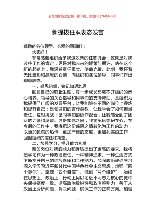 新提拔任职表态发言