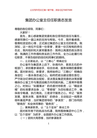 集团办公室主任任职表态发言
