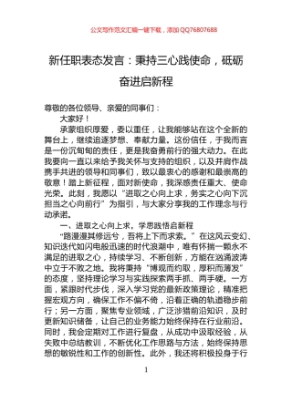 新任职表态发言：秉持三心践使命，砥砺奋进启新程