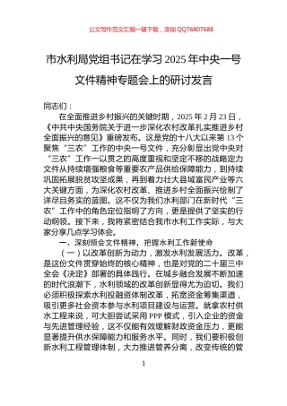市水利局党组书记在学习2025年中央一号文件精神专题会上的研讨发言