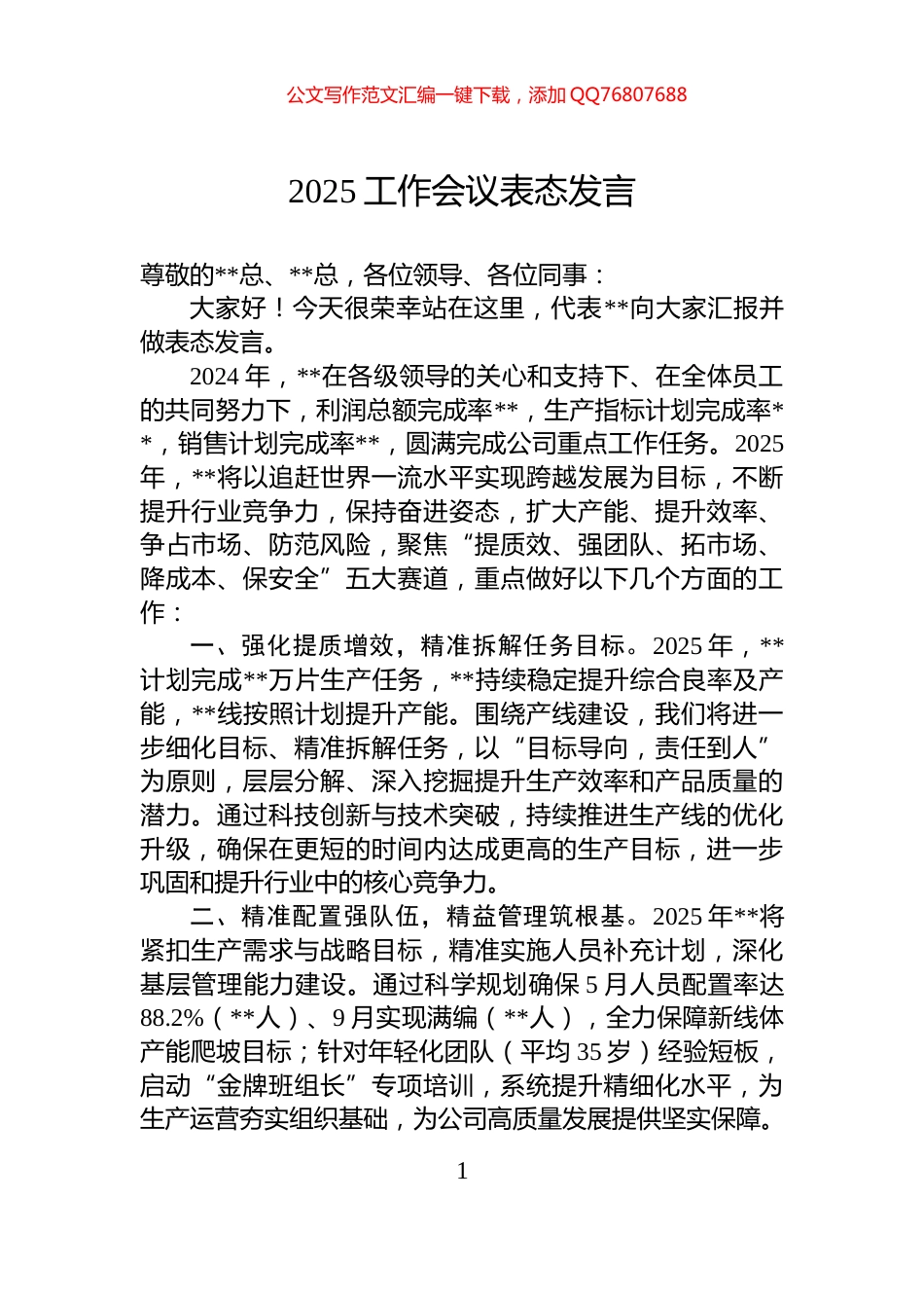 2025工作会议表态发言_第1页