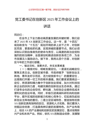 党工委书记在创新区2025年工作会议上的讲话