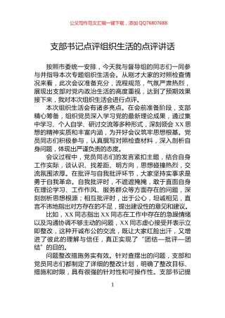 支部书记点评组织生活的点评讲话