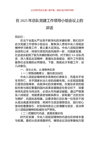 在2025年总队党建工作领导小组会议上的讲话