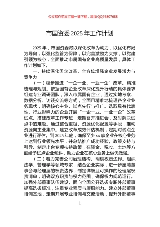 市国资委2025年工作计划