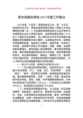 某市发展改革局2025年度工作要点