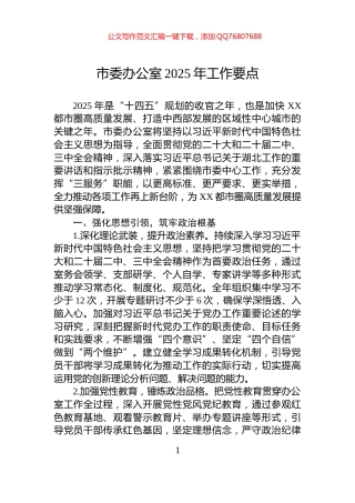 市委办公室2025年工作要点