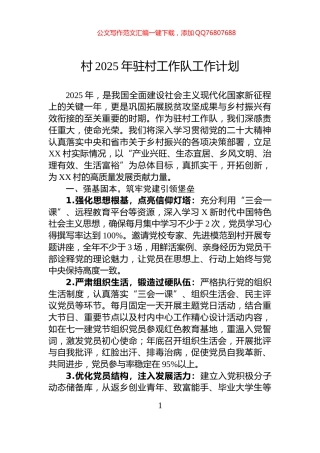 村2025年驻村工作队工作计划