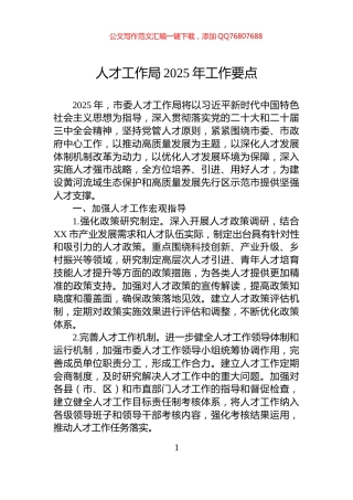 人才工作局2025年工作要点