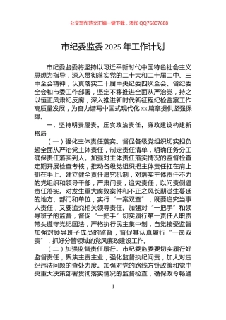 市纪委监委2025年工作计划
