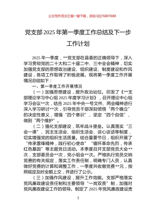 党支部2025年第一季度工作总结及下一步工作计划