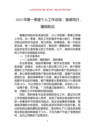 2025年第一季度个人工作总结：奋楫笃行，履践致远