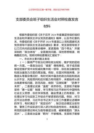 支部委员会班子组织生活会对照检查发言材料