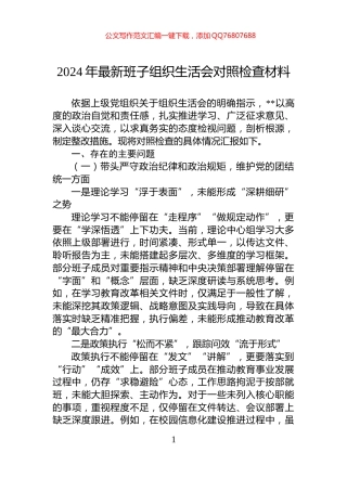 2024年最新班子组织生活会对照检查材料