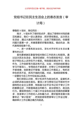 党组书记在民主生活会上的表态发言（审计局）