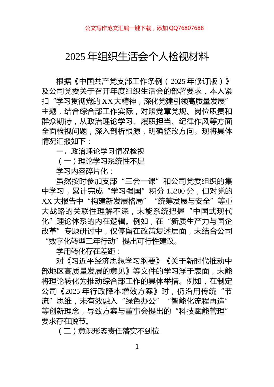 2025年组织生活会个人检视材料_第1页