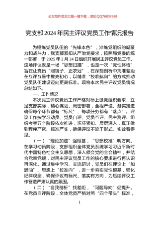 党支部2024年民主评议党员工作情况报告