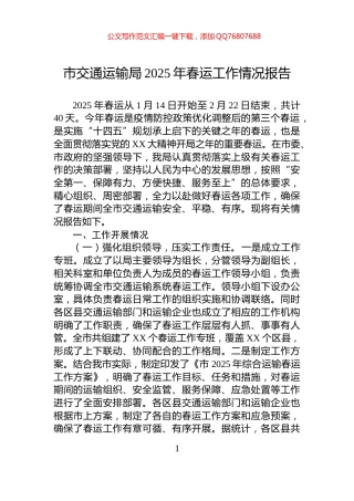 市交通运输局2025年春运工作情况报告