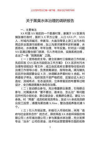 关于黑臭水体治理的调研报告