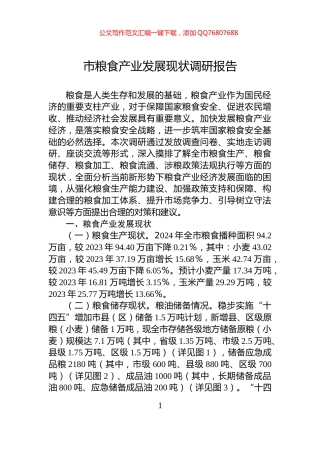 市粮食产业发展现状调研报告