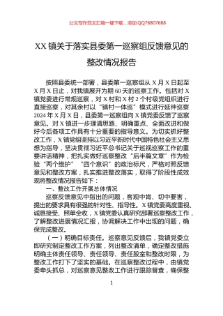 XX镇关于落实县委第一巡察组反馈意见的整改情况报告