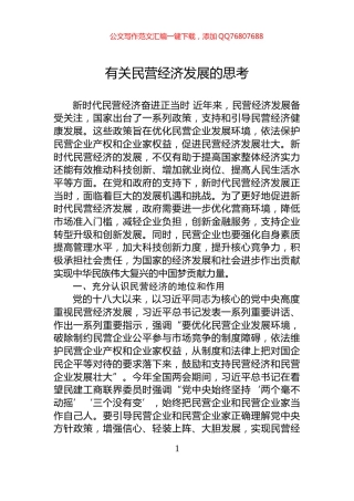 有关民营经济发展的思考