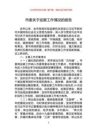 市委关于巡察工作情况的报告