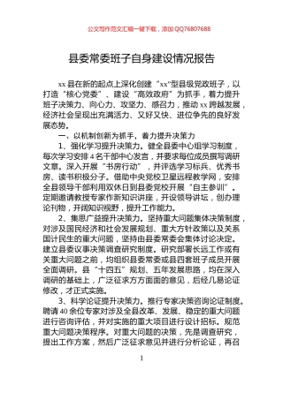 县委常委班子自身建设情况报告