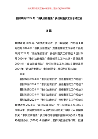 县财政局2024年“谁执法谁普法”责任制落实工作总结汇编（5篇）