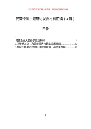 民营经济主题研讨发言材料汇编（3篇）