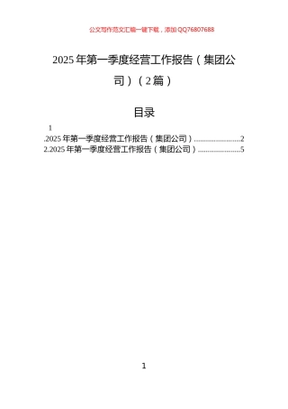 2025年第一季度经营工作报告（集团公司）（2篇）