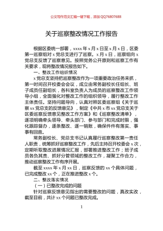 关于巡察整改情况工作报告