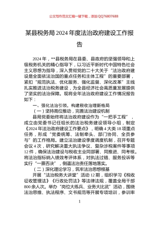 某县税务局2024年度法治政府建设工作报告
